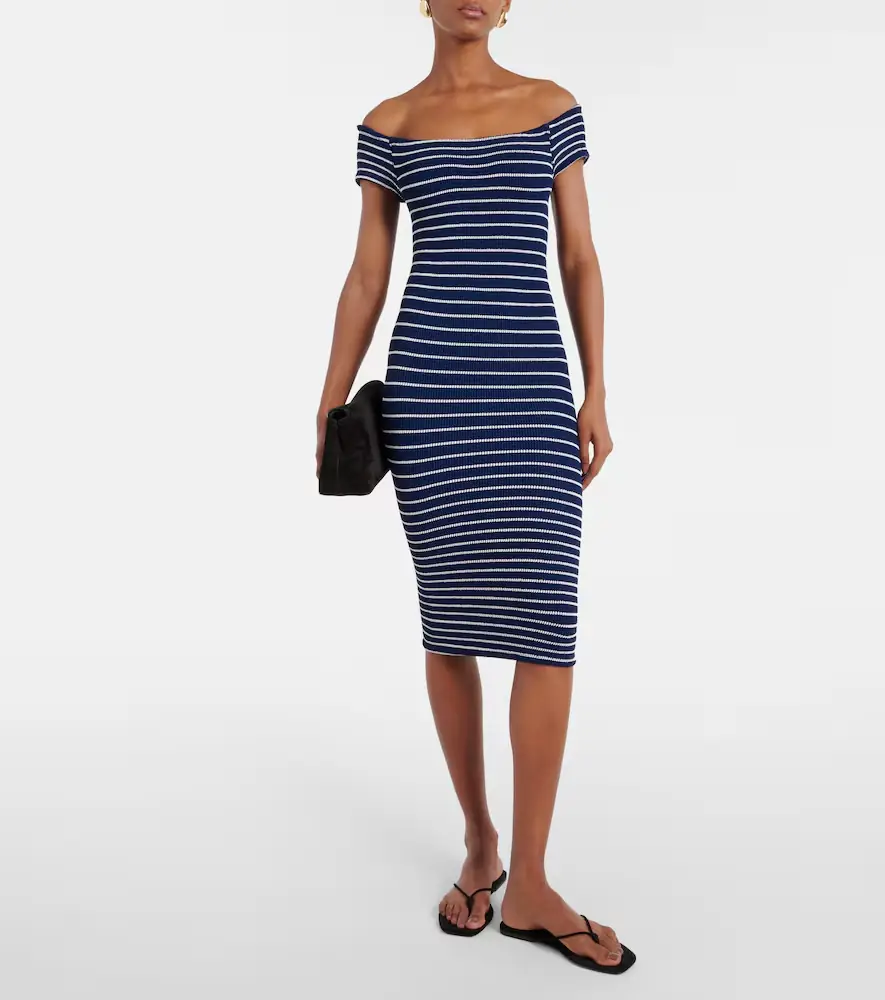 Hunza G Grace striped off-shoulder midi dress | Thumbnail 3 Hunza G Grace striped off-shoulder midi dress | Thumbnail 3