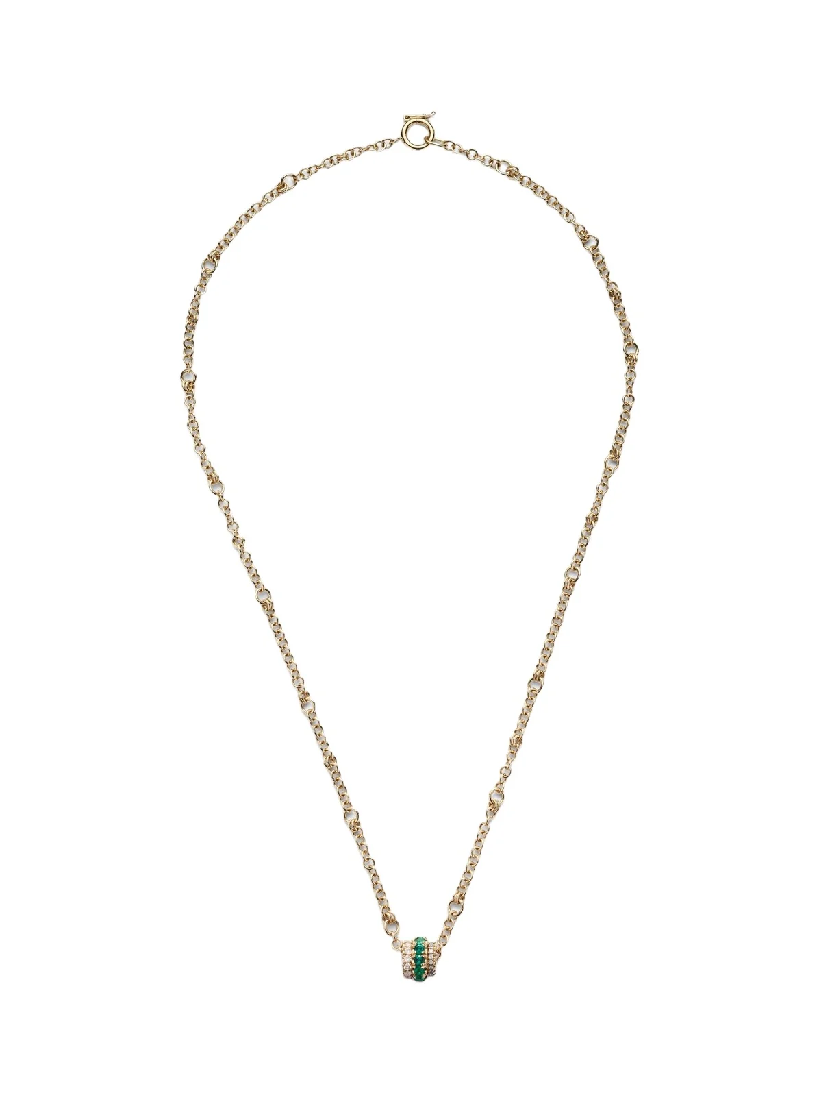 Gravity 18kt gold chain necklace with diamond and emerald
