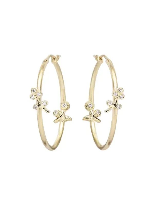 Lavender Medium 18kt gold hoop earrings with diamonds