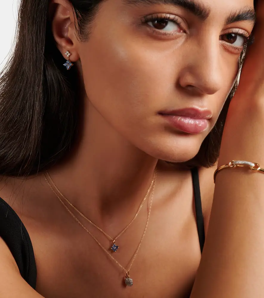 Stone and Strand Luckiest Clover 10kt gold earrings with sapphire and diamond | Thumbnail 4 Stone and Strand Luckiest Clover 10kt gold earrings with sapphire and diamond | Thumbnail 4