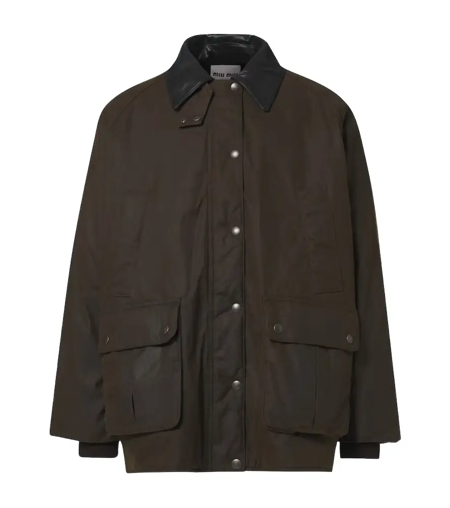 Miu Miu Leather-trimmed cotton canvas blouson | Image 1 Miu Miu Leather-trimmed cotton canvas blouson | Image 1