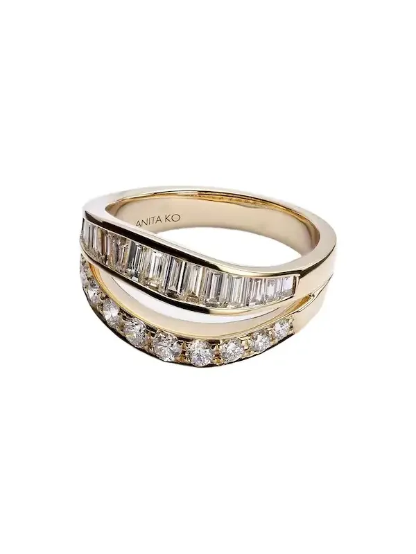 Two Row Wave 18kt gold ring with diamonds