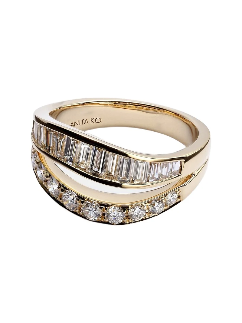 Two Row Wave 18kt gold ring with diamonds