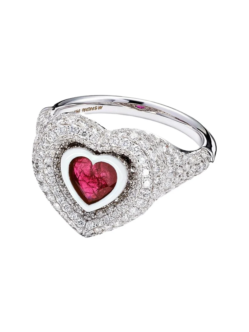 Manaal 2.0 18kt white gold pinky ring with ruby and diamonds