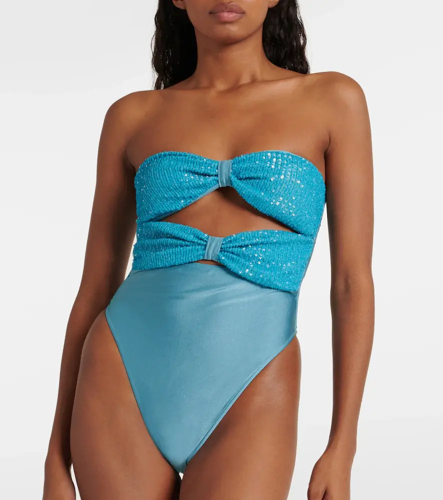 ADRIANA DEGREAS Sequined cutout strapless swimsuit | Thumbnail 3