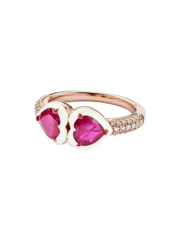 18kt rose gold ring with rubies and diamonds