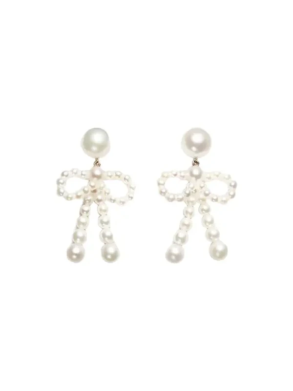 Bow 14kt gold drop earrings with freshwater pearls Bow 14kt gold drop earrings with freshwater pearls