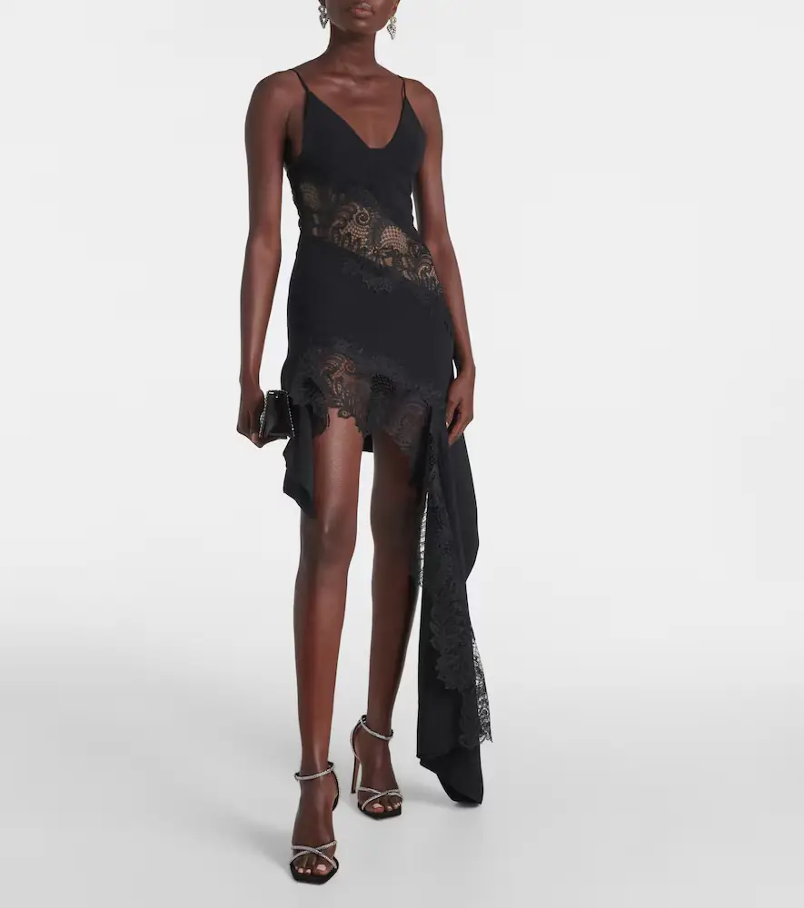 David Koma Asymmetric lace-trimmed minidress | Thumbnail 2 David Koma Asymmetric lace-trimmed minidress | Thumbnail 2