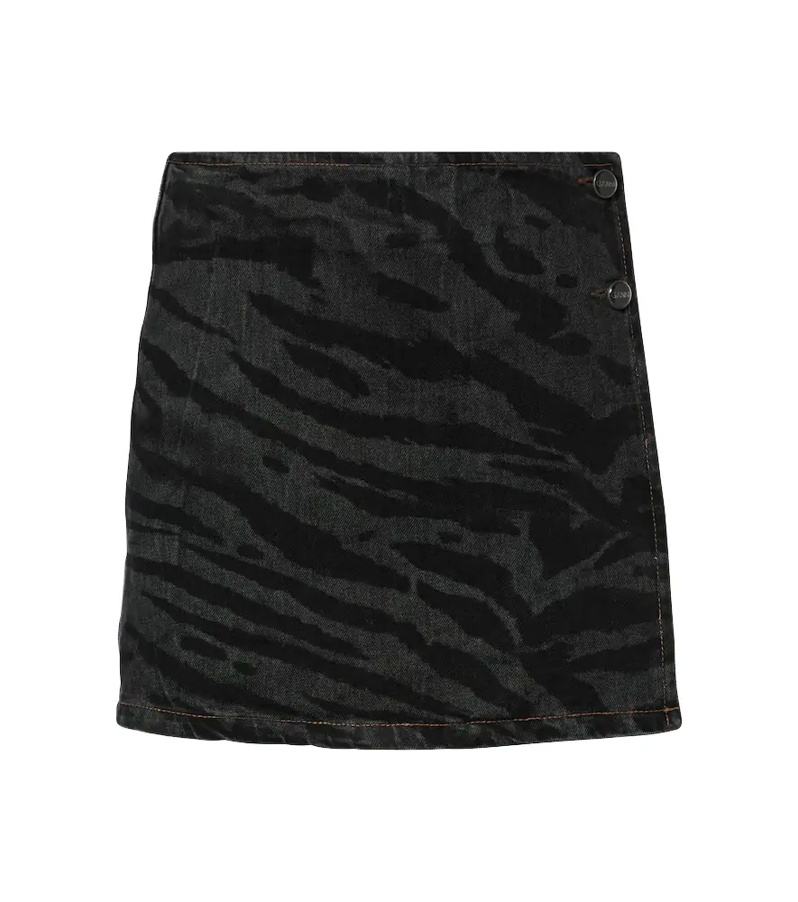 Ganni High-rise denim wrap skirt