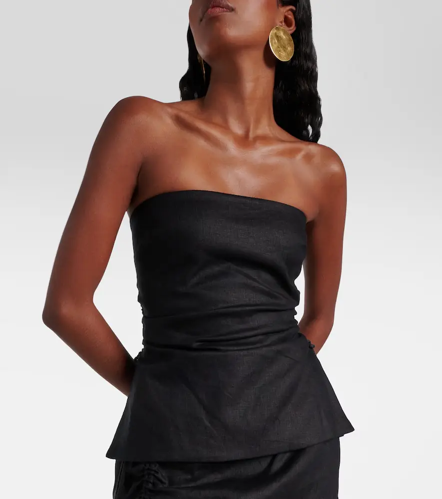 SIR. Josefina strapless linen top | Thumbnail 4