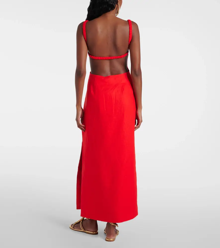 SIR. Primrose ruched linen maxi dress | Thumbnail 3