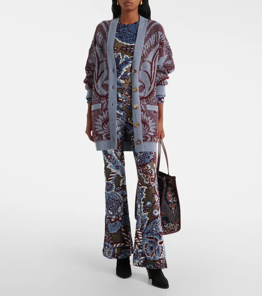 Etro Floral velvet jacquard flared pants | Thumbnail 2