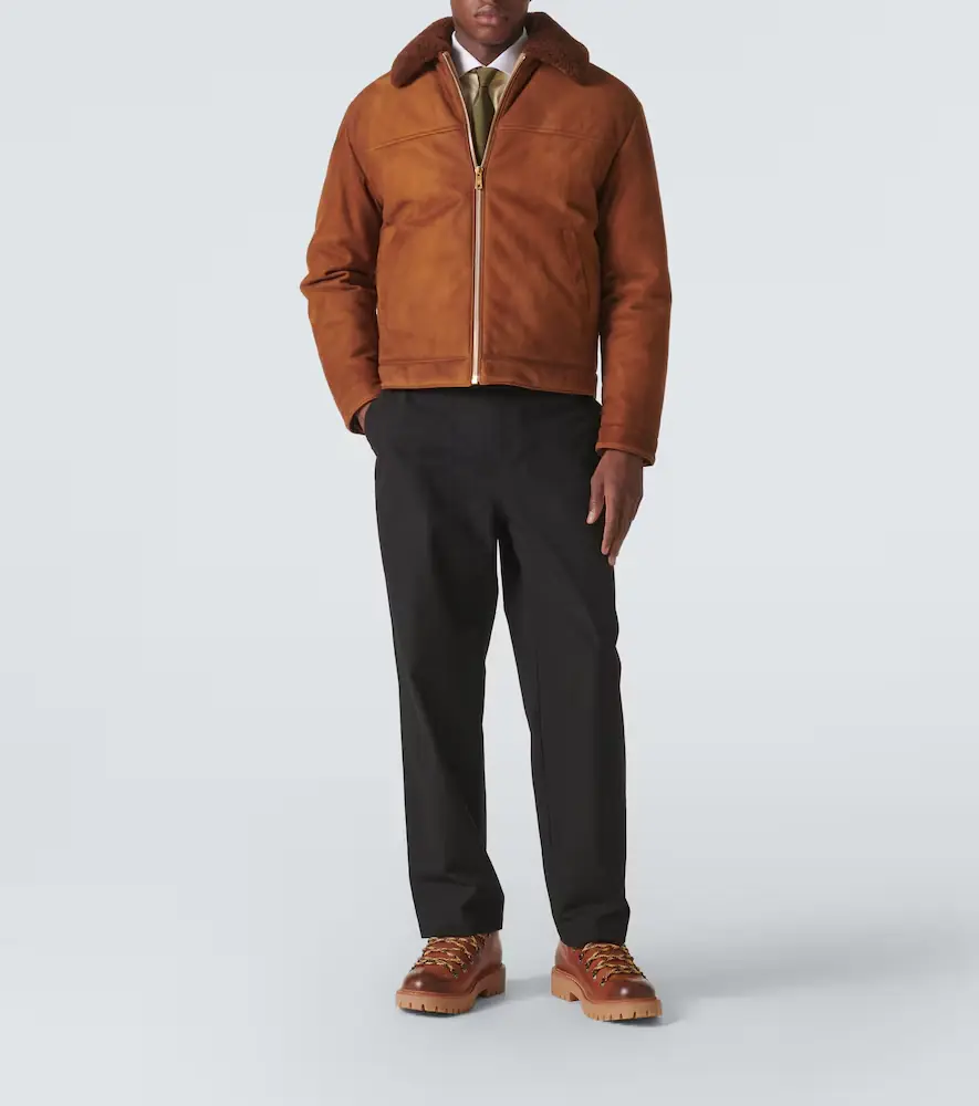 Prada Shearling-trimmed suede jacket | Thumbnail 4