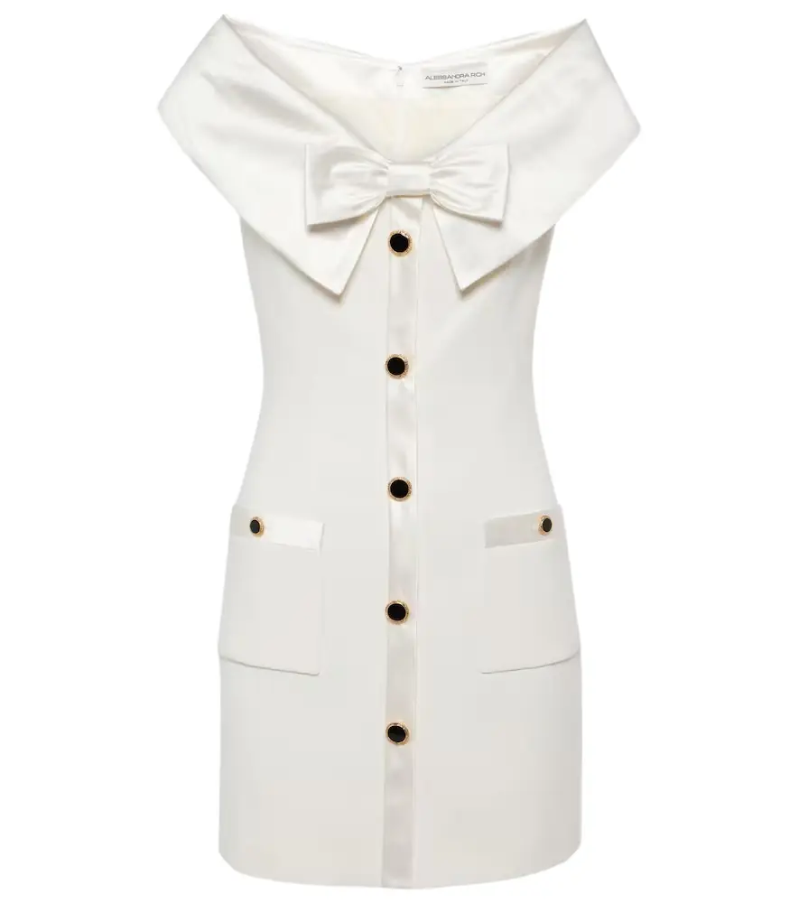 Alessandra Rich Bow-detail satin-trimmed cady minidress