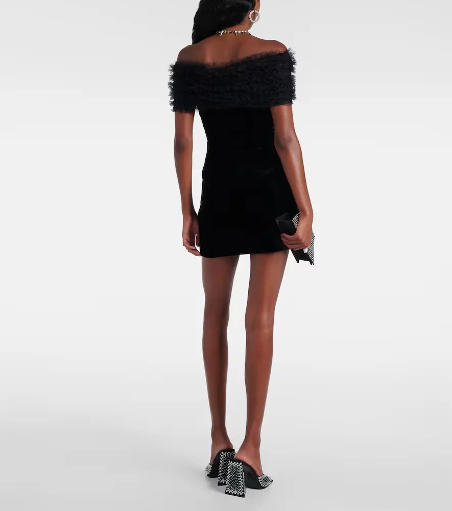 Alessandra Rich Off-shoulder velvet and tulle minidress | Thumbnail 4 Alessandra Rich Off-shoulder velvet and tulle minidress | Thumbnail 4