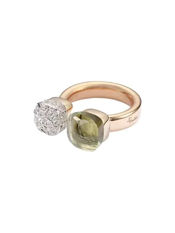 Nudo 18kt rose and white gold ring with diamonds and prasiolite Nudo 18kt rose and white gold ring with diamonds and prasiolite