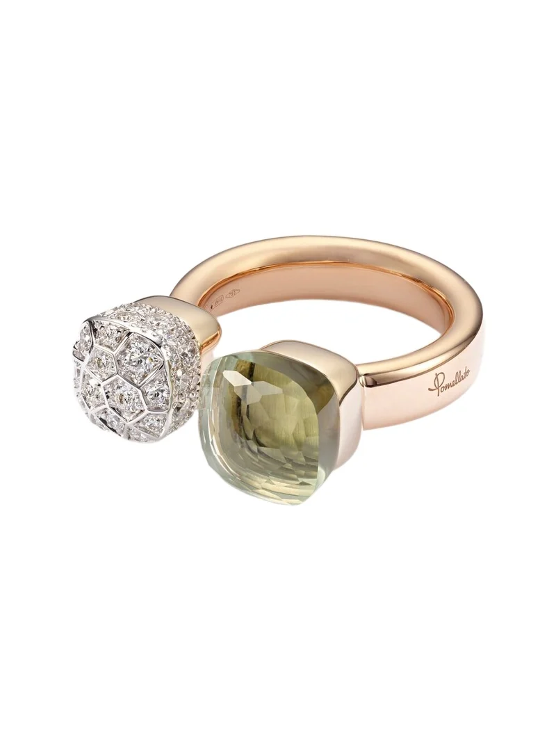 Nudo 18kt rose and white gold ring with diamonds and prasiolite