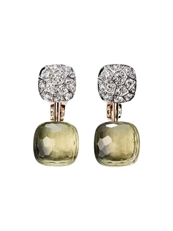 Nudo 18kt rose and white gold earrings with prasiolites and diamonds Nudo 18kt rose and white gold earrings with prasiolites and diamonds