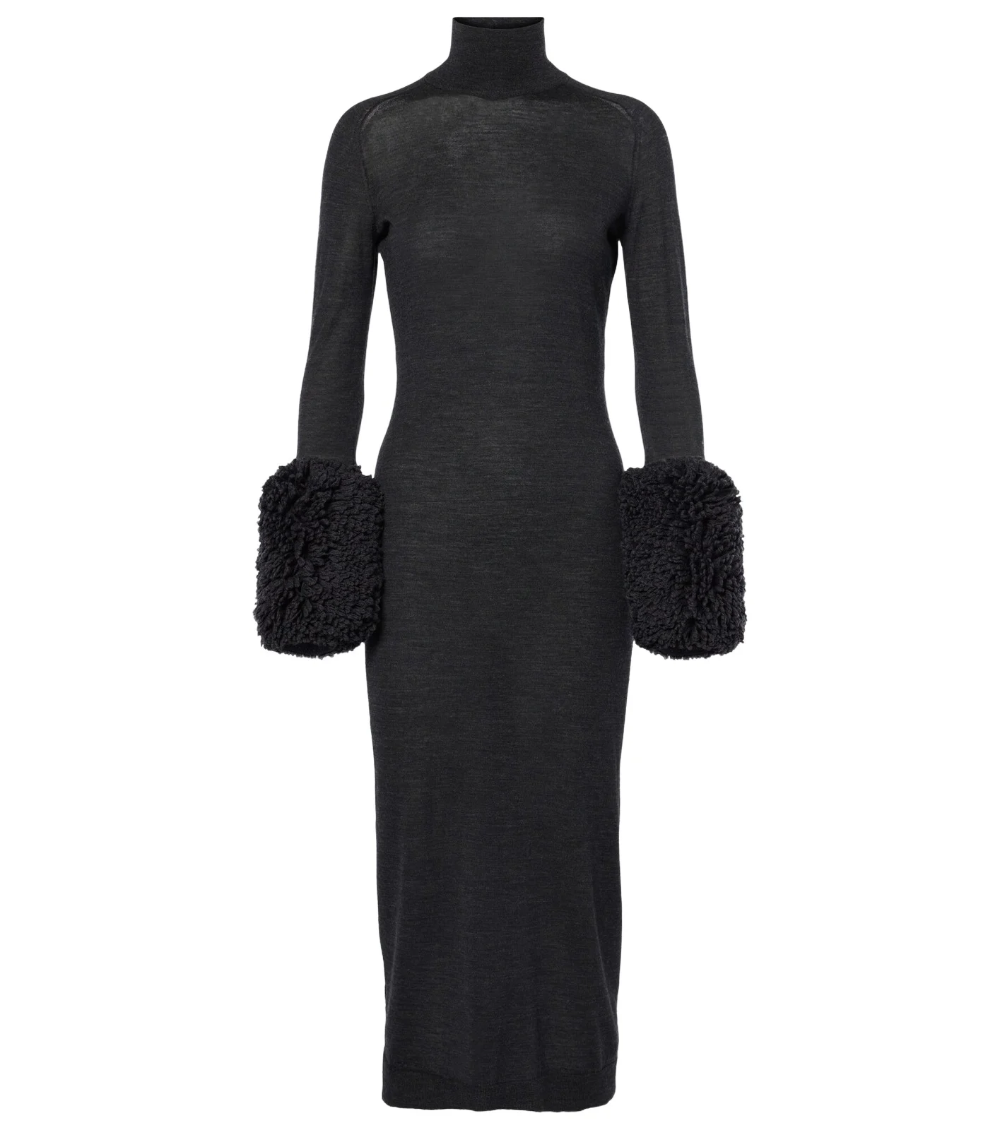 ALAÏA Faux shearling-trimmed virgin wool midi dress ALAÏA Faux shearling-trimmed virgin wool midi dress