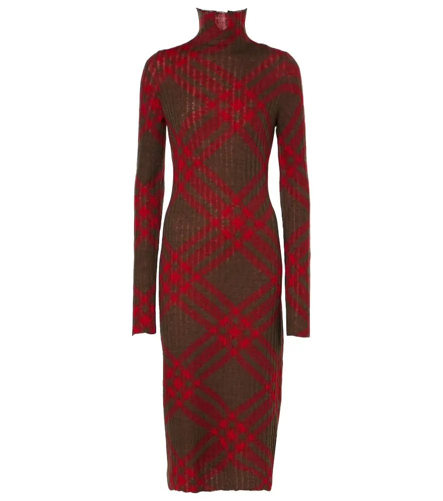 Burberry Check ribbed-knit midi dress