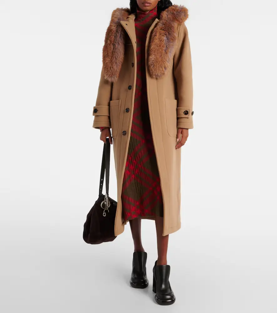 Burberry Faux fur-trimmed wool coat | Thumbnail 3 Burberry Faux fur-trimmed wool coat | Thumbnail 3