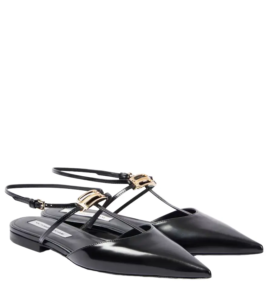 Victoria Beckham B Buckle leather slingback flats