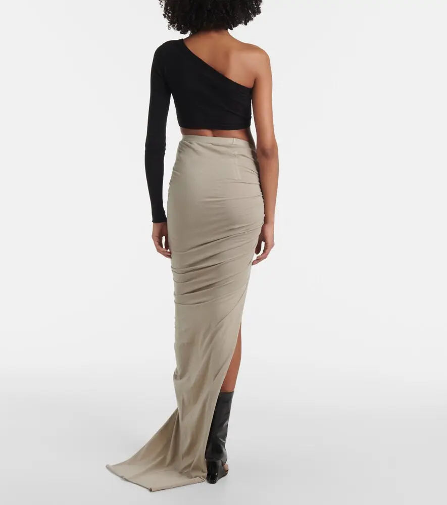 Rick Owens Ruched cotton jersey maxi skirt | Thumbnail 3