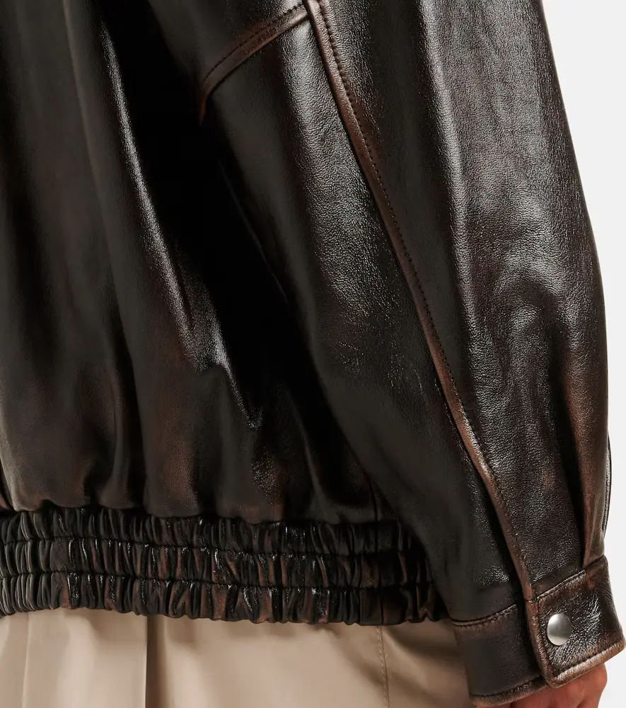 Miu Miu Logo faux shearling-trimmed leather jacket | Thumbnail 4