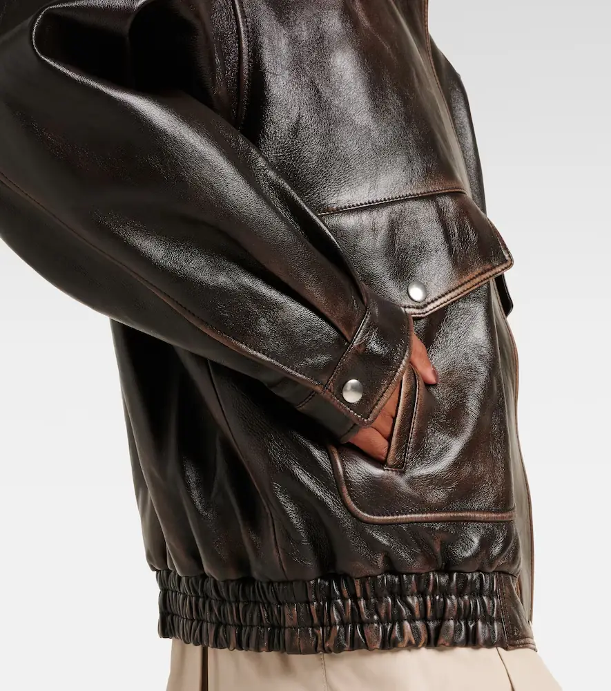 Miu Miu Logo faux shearling-trimmed leather jacket | Thumbnail 5