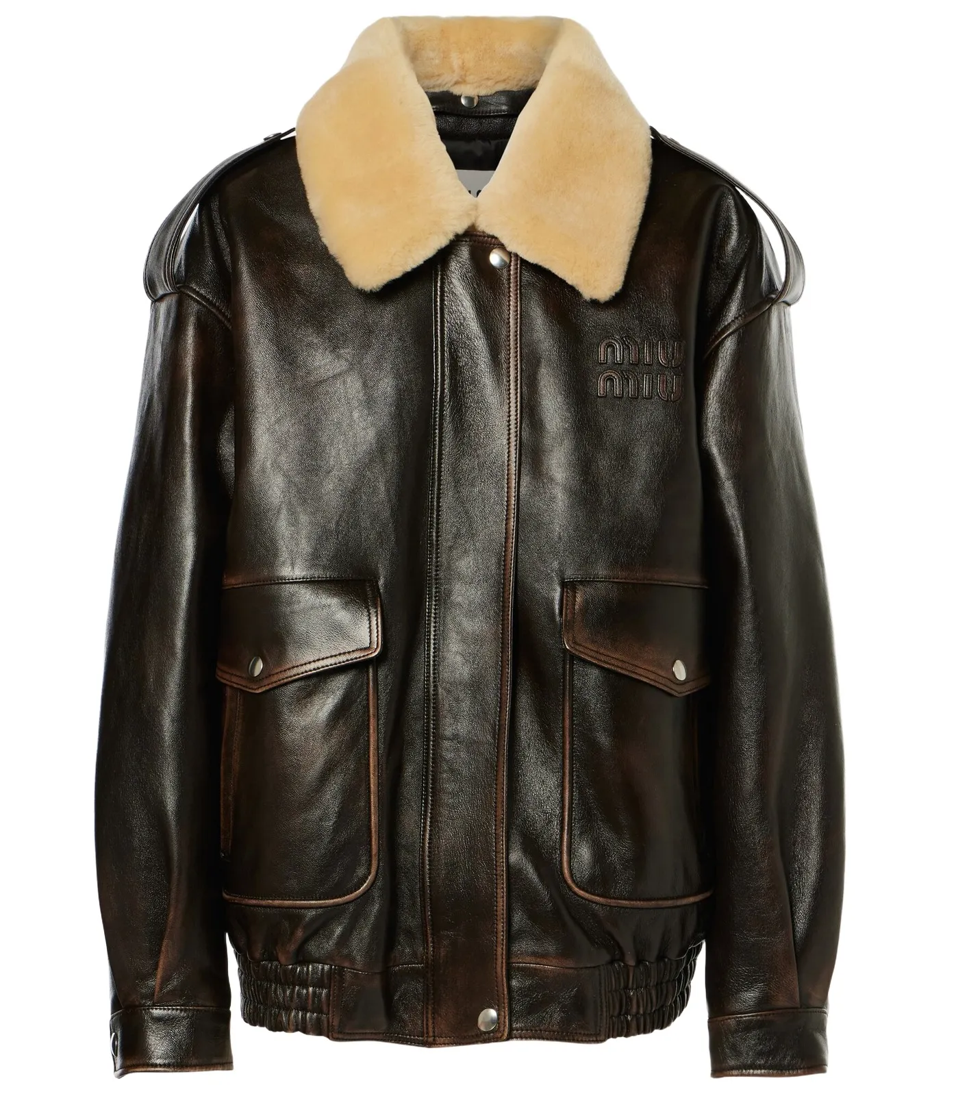 Logo faux shearling-trimmed leather jacket Logo faux shearling-trimmed leather jacket