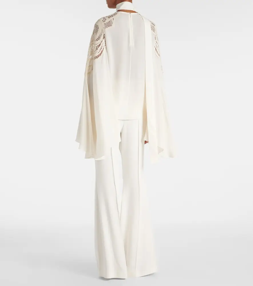 Elie Saab Lace-trimmed tie-neck georgette blouse | Thumbnail 2 Elie Saab Lace-trimmed tie-neck georgette blouse | Thumbnail 2