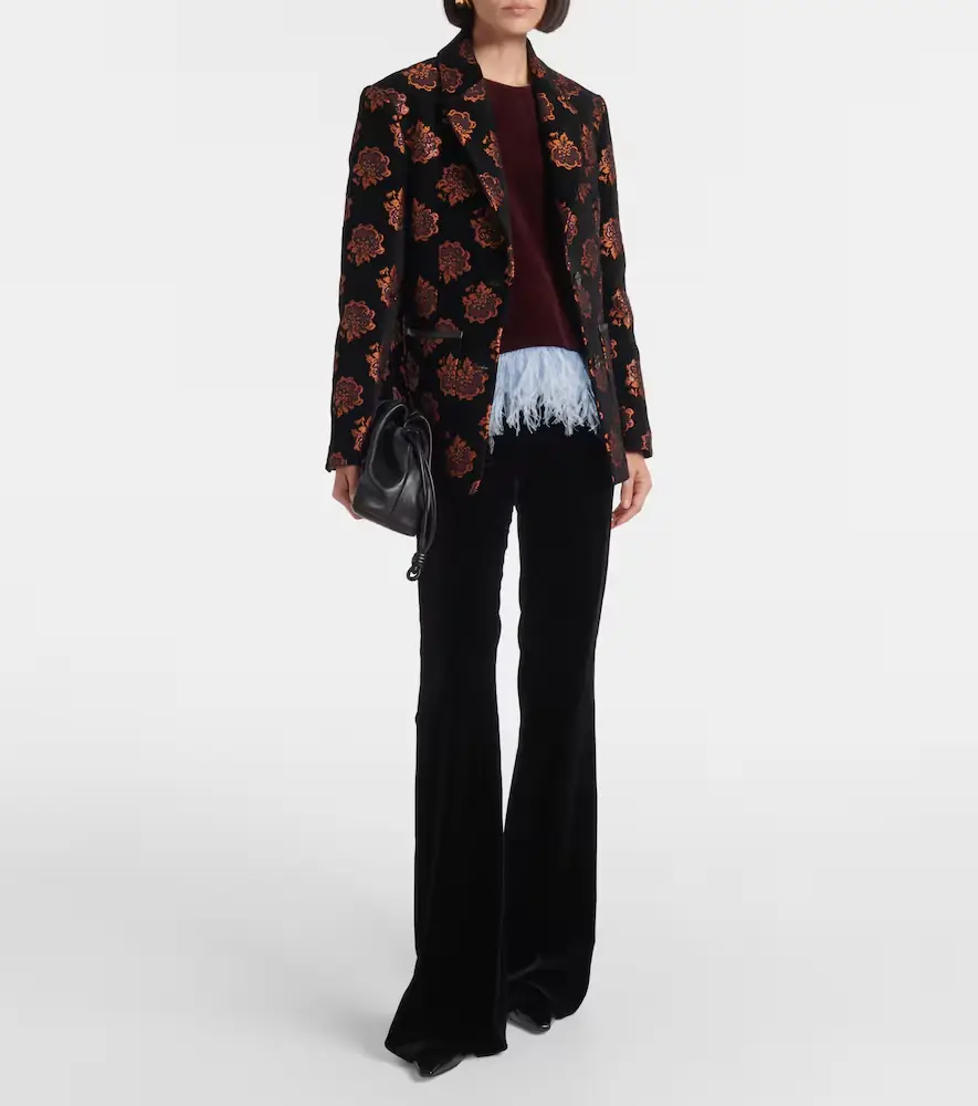 La DoubleJ La Scala feather-trimmed cotton velvet top | Thumbnail 2