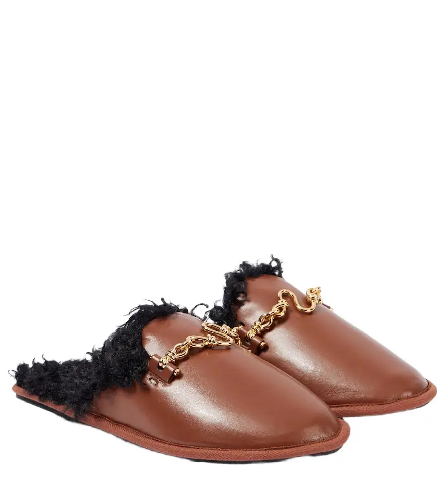 Stella McCartney Ryder teddy-trimmed faux leather mules | Image 1 Stella McCartney Ryder teddy-trimmed faux leather mules | Image 1