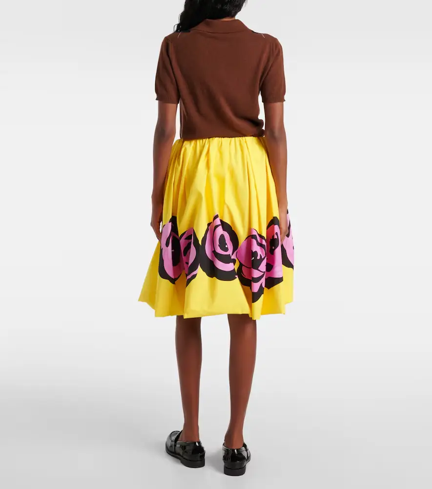 Miu Miu Floral poplin and jersey midi skirt | Thumbnail 4