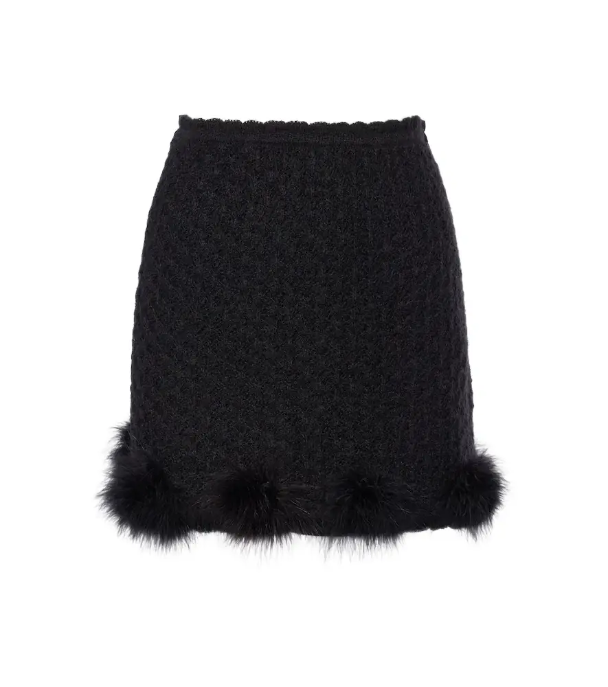 BLUMARINE Feather-trimmed knitted miniskirt | Image 1 BLUMARINE Feather-trimmed knitted miniskirt | Image 1