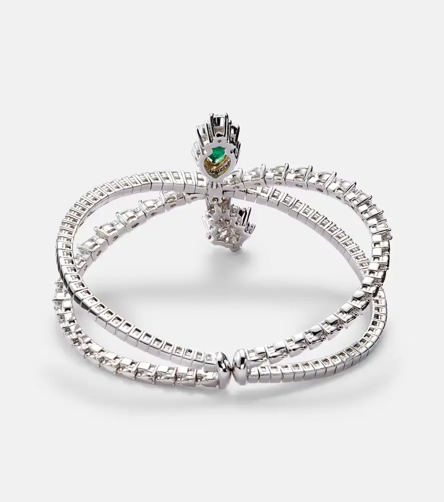 YEPREM Reign Supreme 18kt white gold bangle with diamonds and emerald | Thumbnail 2 YEPREM Reign Supreme 18kt white gold bangle with diamonds and emerald | Thumbnail 2