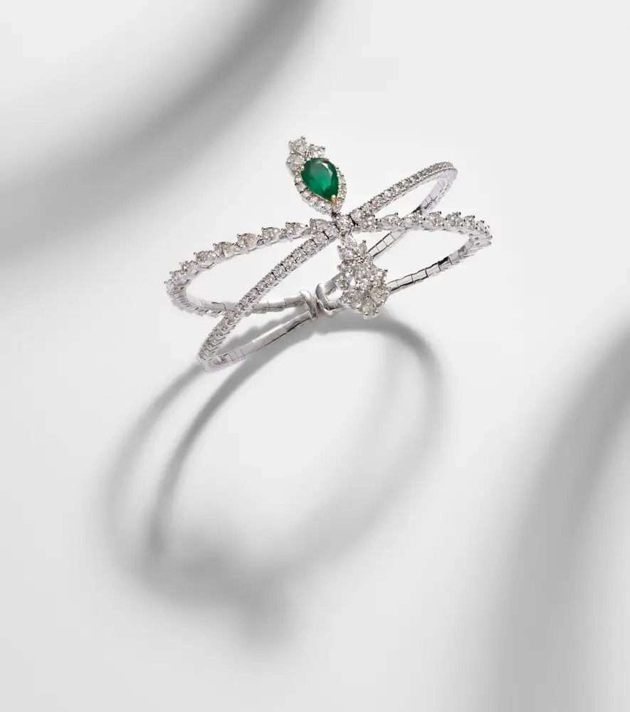 YEPREM Reign Supreme 18kt white gold bangle with diamonds and emerald | Thumbnail 5 YEPREM Reign Supreme 18kt white gold bangle with diamonds and emerald | Thumbnail 5