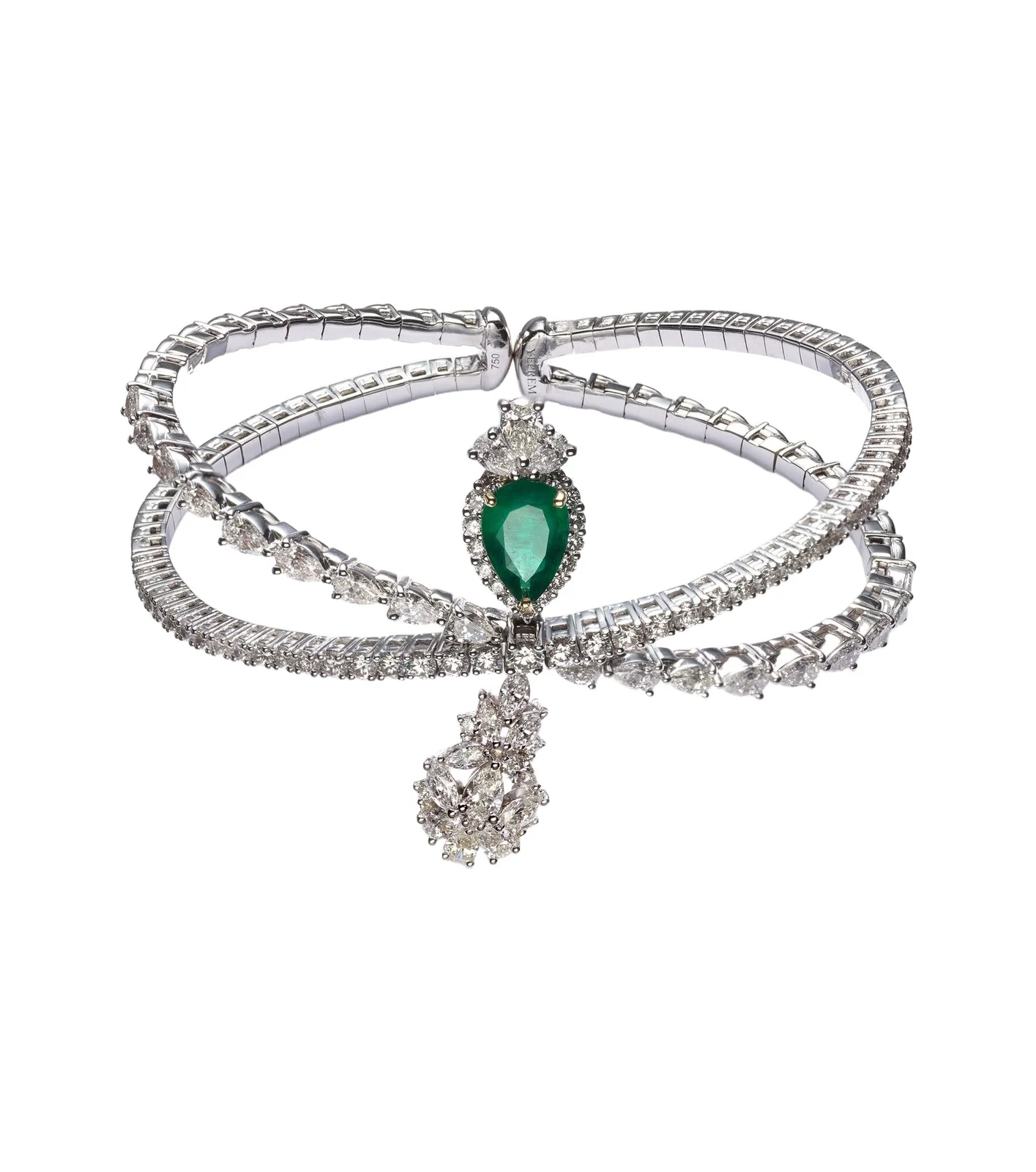 Reign Supreme 18kt white gold bangle with diamonds and emerald Reign Supreme 18kt white gold bangle with diamonds and emerald