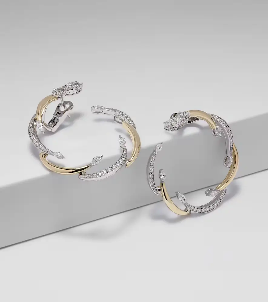 YEPREM Golden Strada 18kt yellow and white gold hoop earrings with diamonds | Thumbnail 3