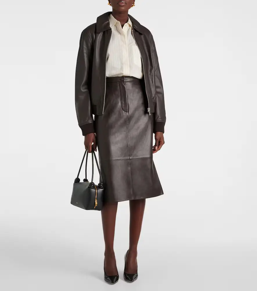 Yves Salomon Leather midi skirt | Thumbnail 2