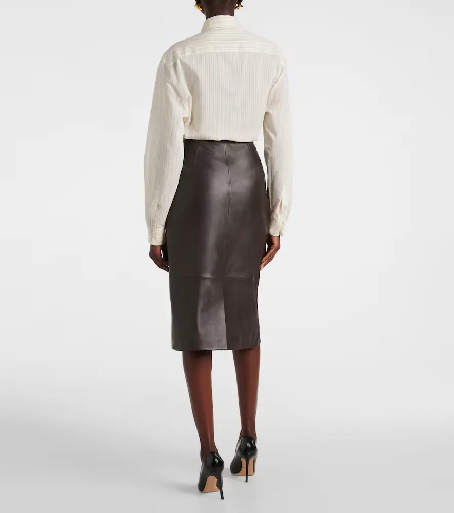 Yves Salomon Leather midi skirt | Thumbnail 3