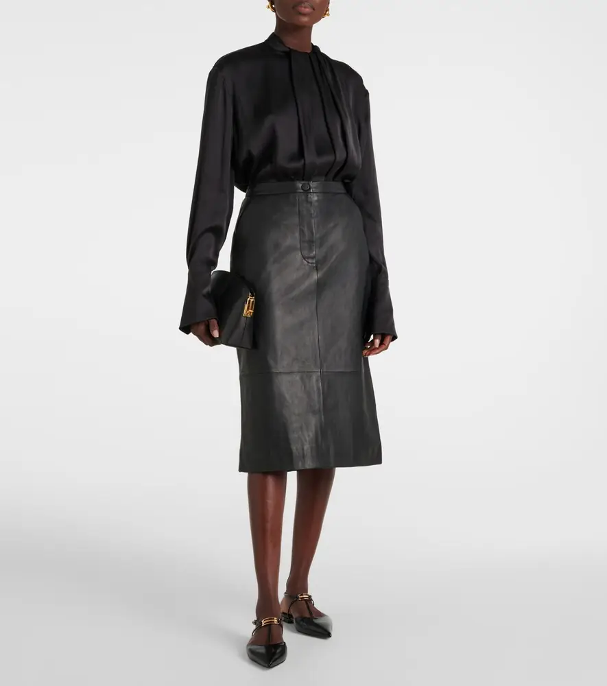 Yves Salomon Leather midi skirt | Thumbnail 2