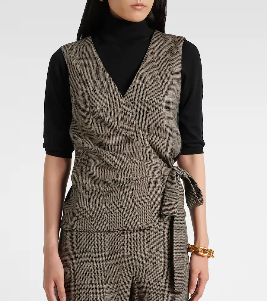 Max Mara Adige houndstooth wool-blend wrap top | Thumbnail 5 Max Mara Adige houndstooth wool-blend wrap top | Thumbnail 5