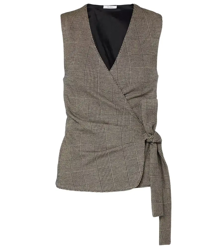 Max Mara Adige houndstooth wool-blend wrap top | Image 1 Max Mara Adige houndstooth wool-blend wrap top | Image 1