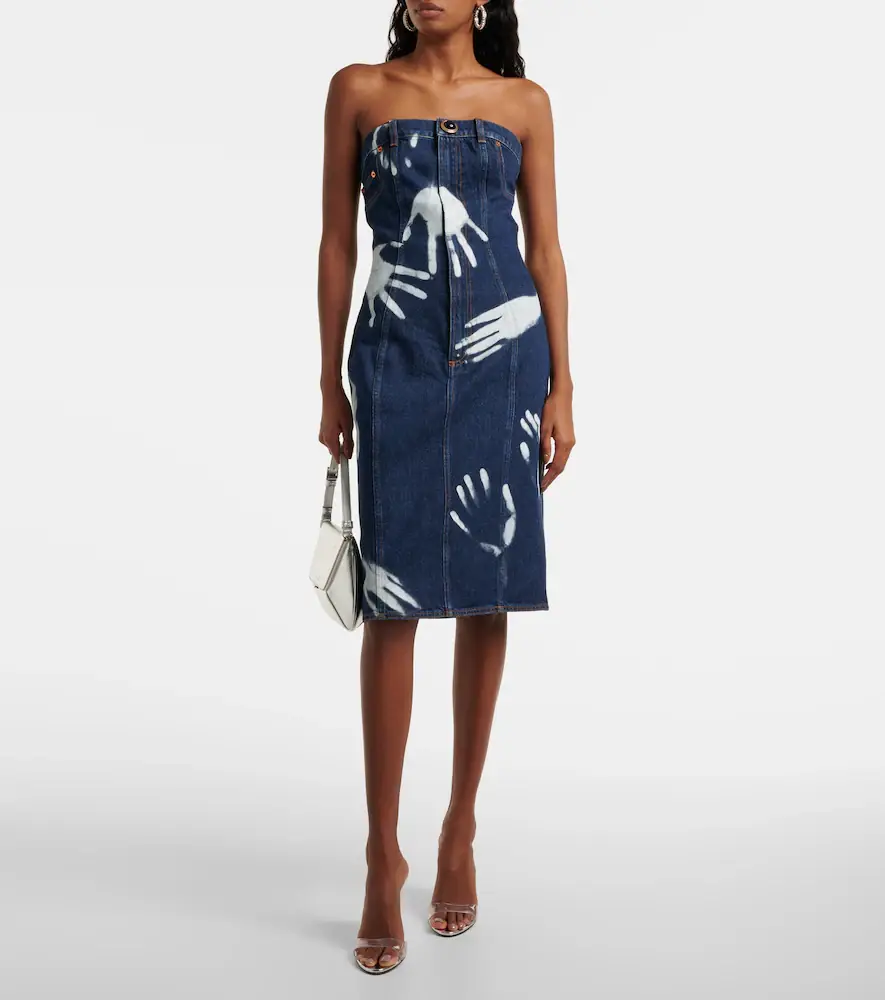 AREA Printed strapless denim midi dress | Thumbnail 3 AREA Printed strapless denim midi dress | Thumbnail 3