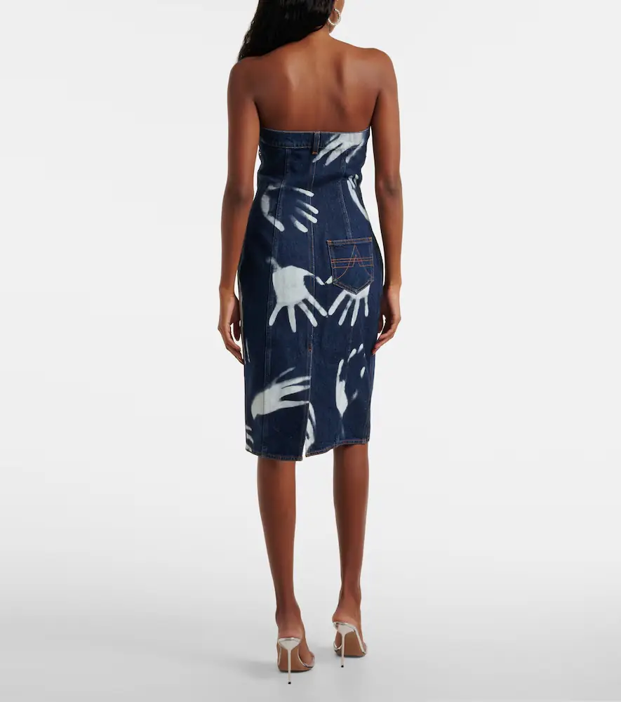 AREA Printed strapless denim midi dress | Thumbnail 4 AREA Printed strapless denim midi dress | Thumbnail 4