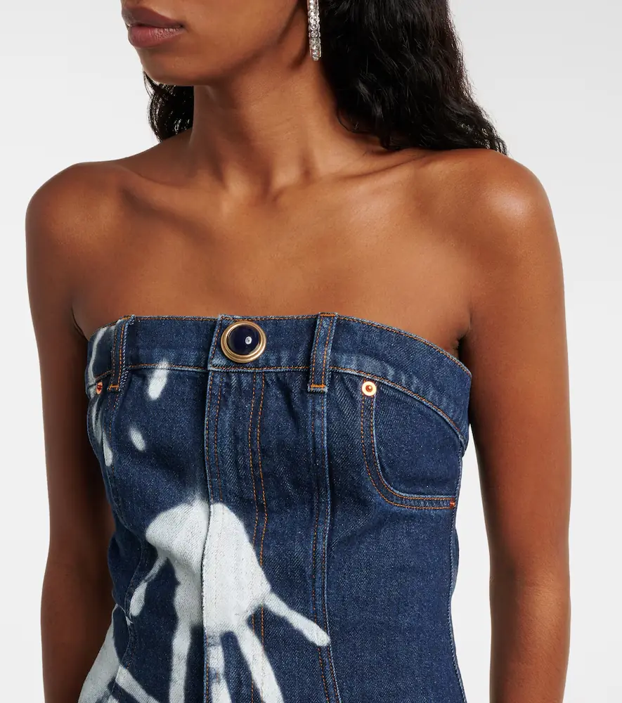 AREA Printed strapless denim midi dress | Thumbnail 5 AREA Printed strapless denim midi dress | Thumbnail 5