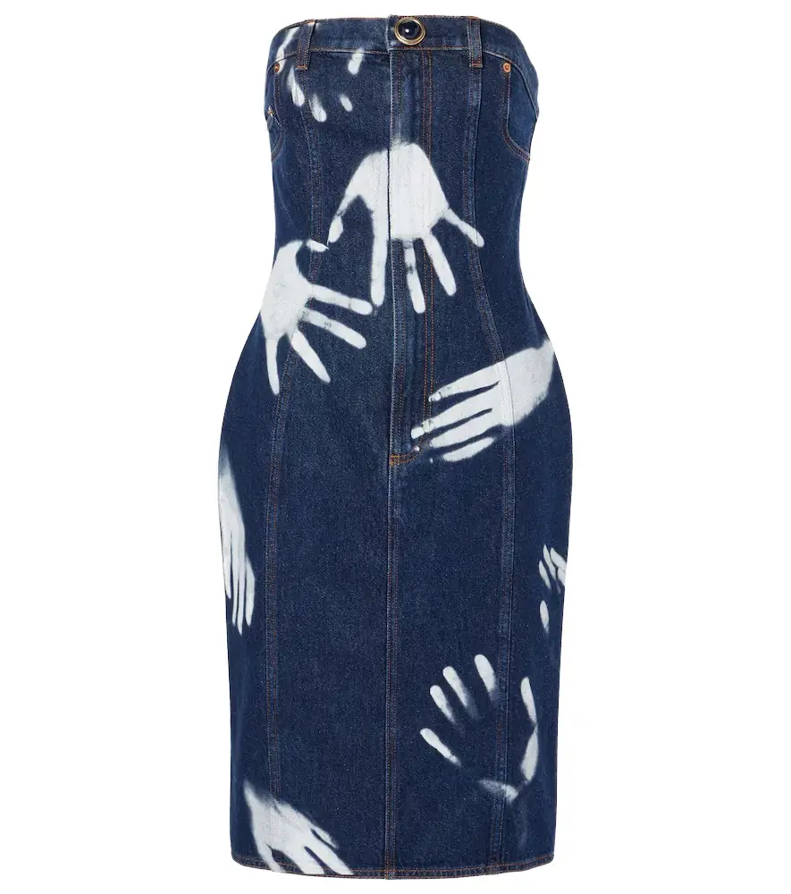 Area Printed strapless denim midi dress | Image 1 Area Printed strapless denim midi dress | Image 1