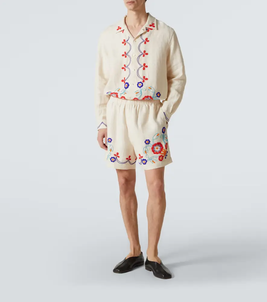 BODE Garden Party beaded linen Bermuda shorts | Thumbnail 3 BODE Garden Party beaded linen Bermuda shorts | Thumbnail 3