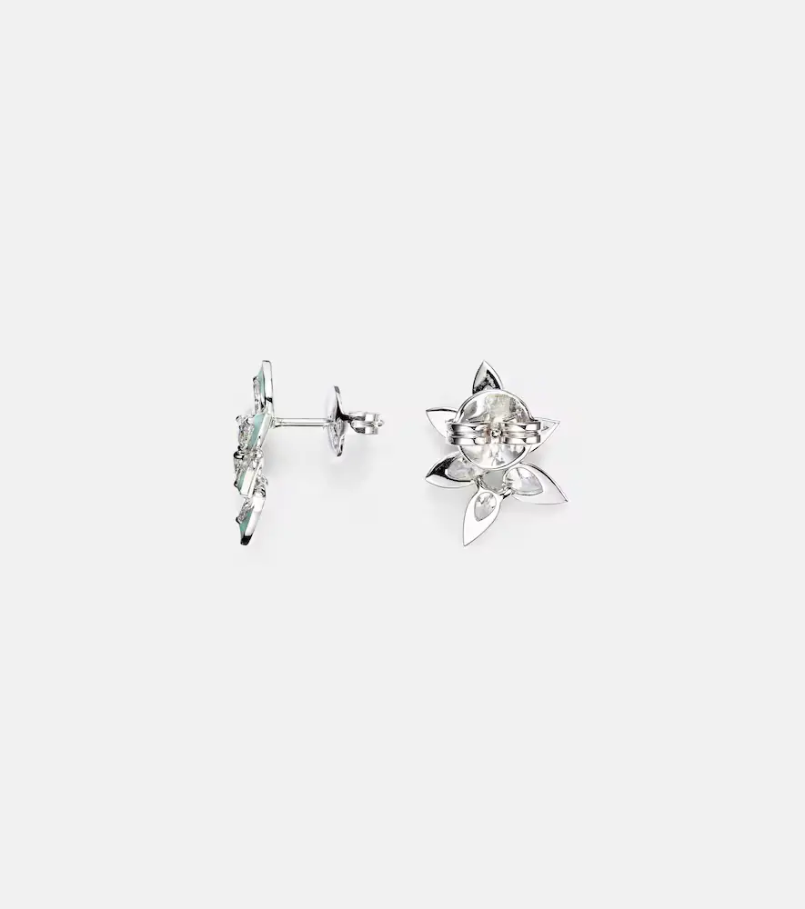 Kamyen Asymmetric floral 18kt white gold earrings with enamel and diamonds | Thumbnail 2 Kamyen Asymmetric floral 18kt white gold earrings with enamel and diamonds | Thumbnail 2